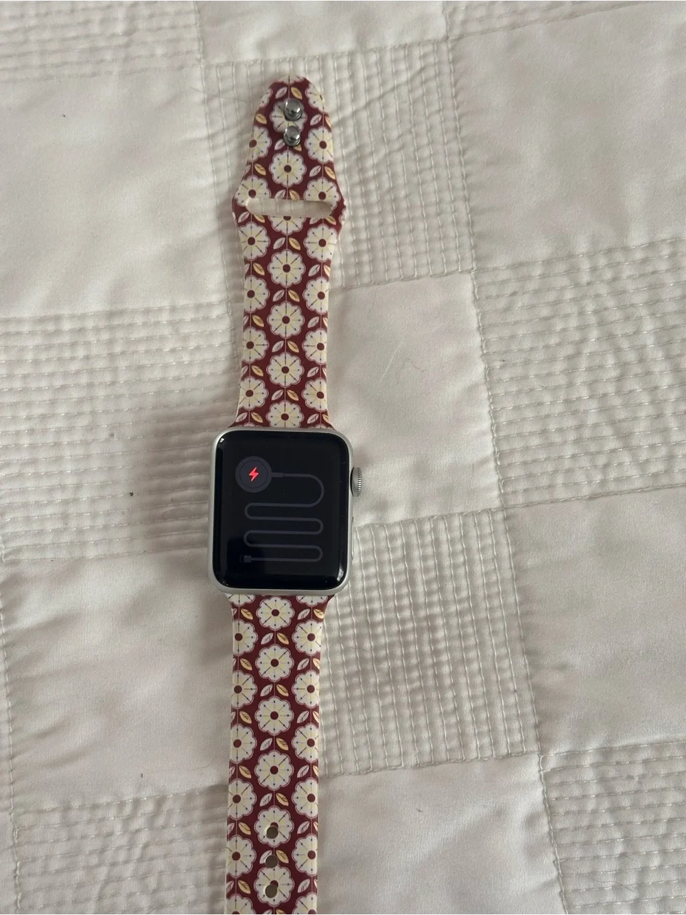 Apple Floral Silicone Watch Band in Burgundy and White